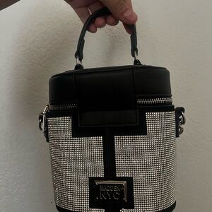 Madden Girl Black and Silver Mini Bag with Rhinestone Embellishments